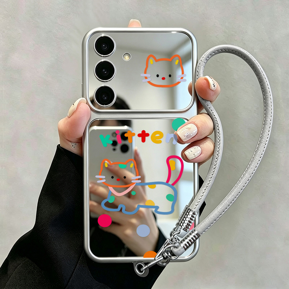 Phone Cases Galaxy A16 5G - Casing Cermin Kucing Lucu dengan Tali